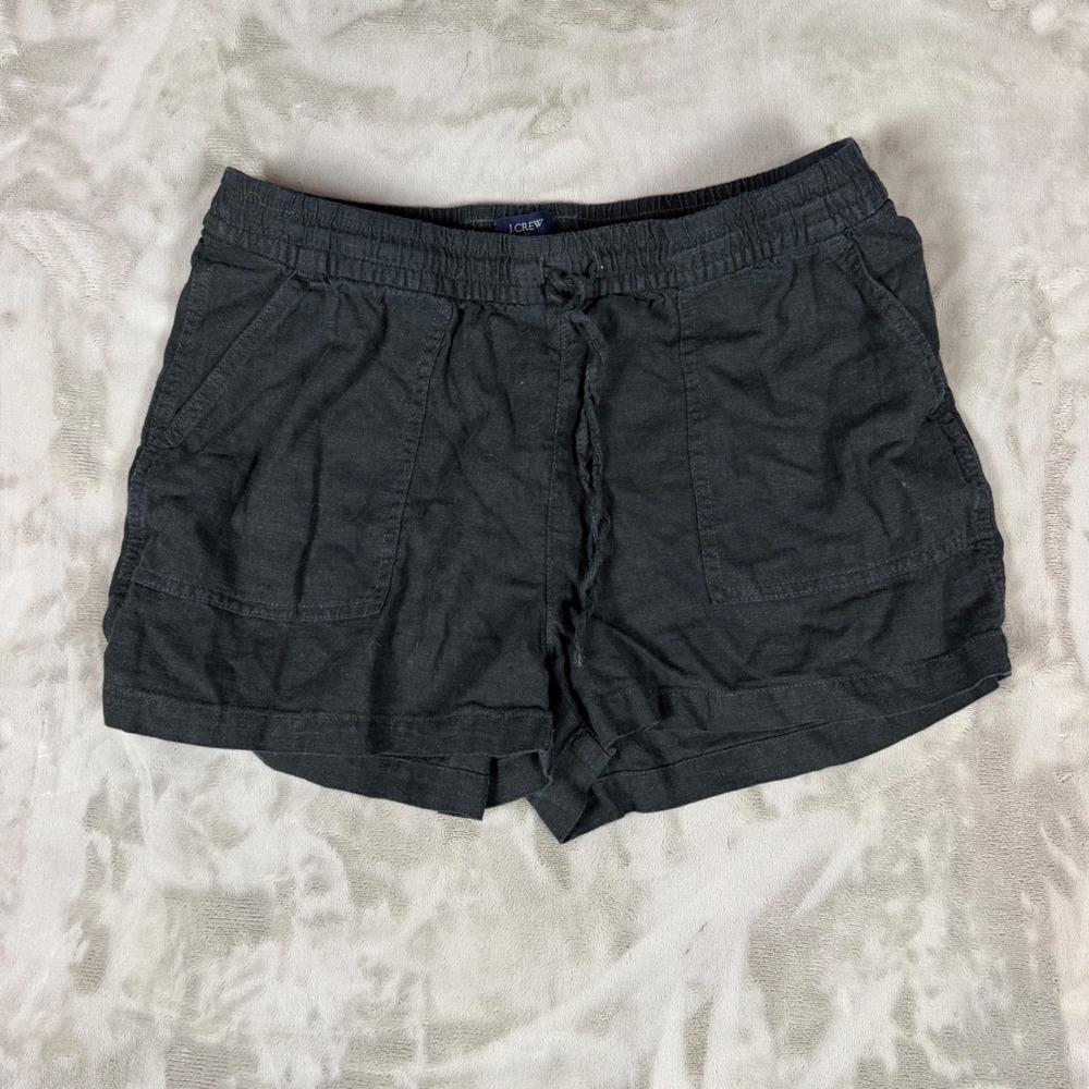 J.Crew Womens Black Linen Blend Drawstring Elastic Waist Patch Pocket Shorts S